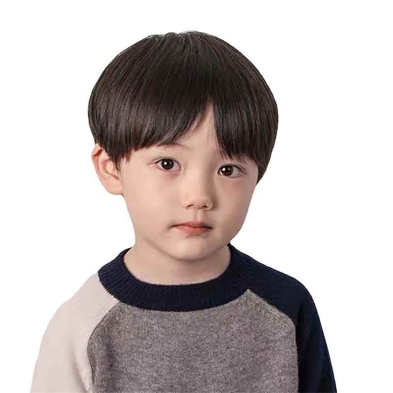 Perucă pentru copii Baifumi 901, păr scurt drept în stil coreean, franjă dreaptă, material: fir cu temperatură înaltă, cap complet respirabil