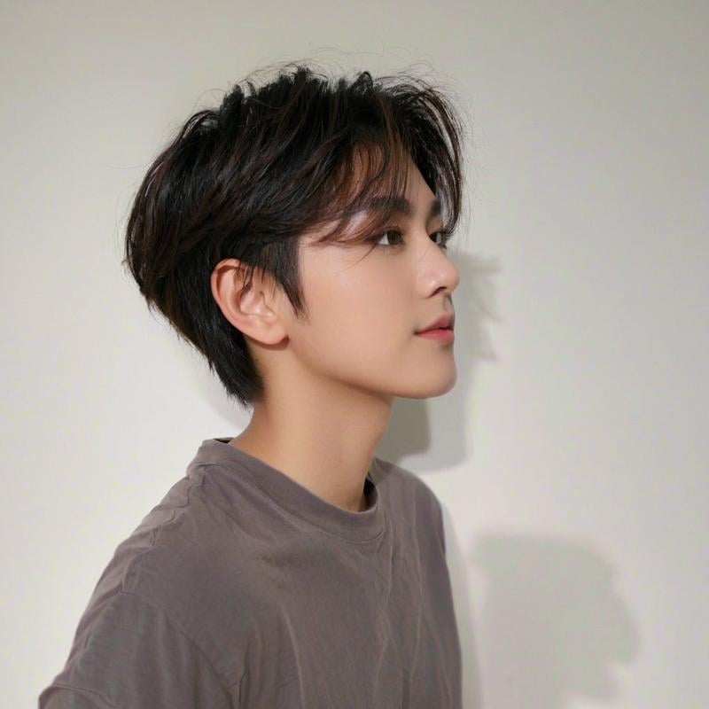 Perucă pentru bărbați, păr scurt drept, breton central | Fibre termice rezistente la temperatură, poate fi vopsită, Model 200