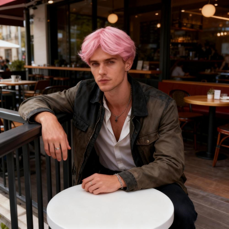 Perucă cosplay pentru bărbați: breton mediu, păr drept, fibre sintetice rezistente la temperaturi înalte, schimbare de look, model 200