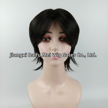 Vyriška perukė su trumpais tiesiais plaukais, karščiui atsparios sintetinės medžiagos, modelis 329, vidurinė dalis, galima dažyti, cosplay paruošta