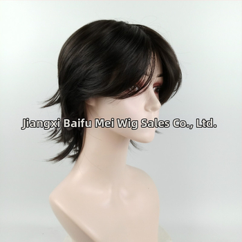 Vyriška perukė su trumpais tiesiais plaukais, karščiui atsparios sintetinės medžiagos, modelis 329, vidurinė dalis, galima dažyti, cosplay paruošta