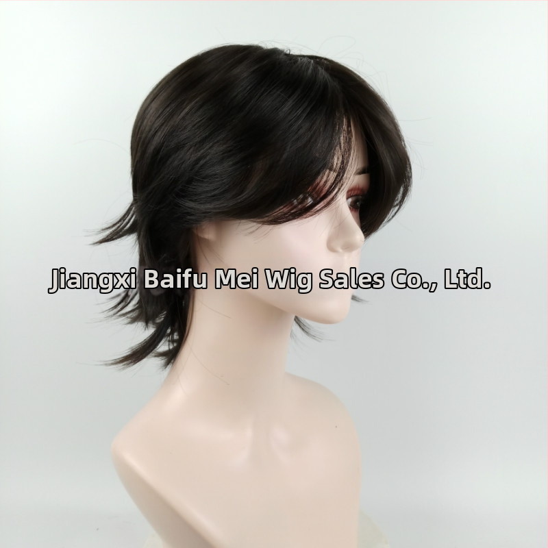 Vyriška perukė su trumpais tiesiais plaukais, karščiui atsparios sintetinės medžiagos, modelis 329, vidurinė dalis, galima dažyti, cosplay paruošta