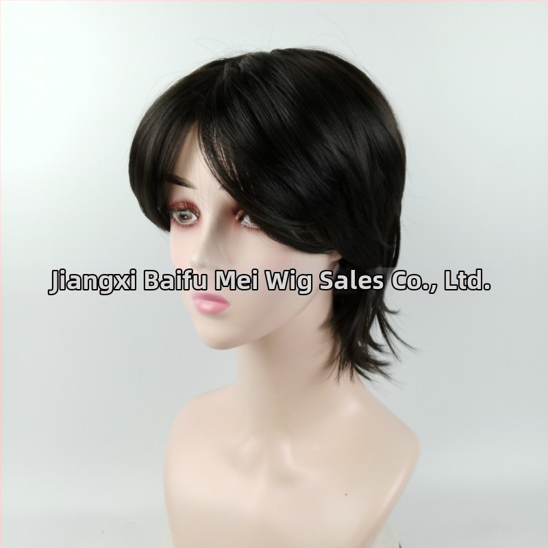 Vyriška perukė su trumpais tiesiais plaukais, karščiui atsparios sintetinės medžiagos, modelis 329, vidurinė dalis, galima dažyti, cosplay paruošta