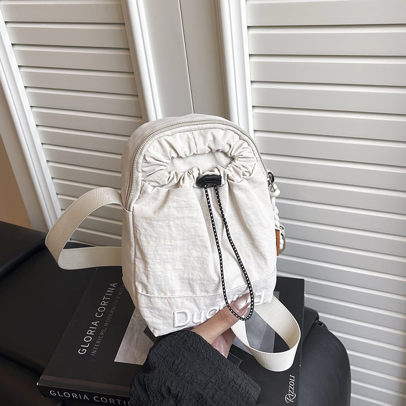 Geantă crossbody din nylon pentru femei, stil bucket, cu fermoar, căptușeală poliester, buzunar pentru documente, curea de umăr