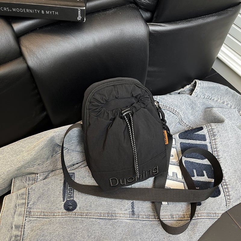 Geantă crossbody din nylon pentru femei, stil bucket, cu fermoar, căptușeală poliester, buzunar pentru documente, curea de umăr