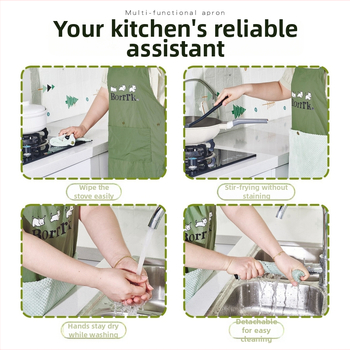 Taslanist tehtud köögiprijuune pikkade varrukatega, õli- ja veekindel, värske stiil, karikatuuride motiiviga, täiskasvanutele.