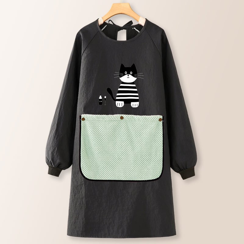 Taslanist tehtud köögiprijuune pikkade varrukatega, õli- ja veekindel, värske stiil, karikatuuride motiiviga, täiskasvanutele.