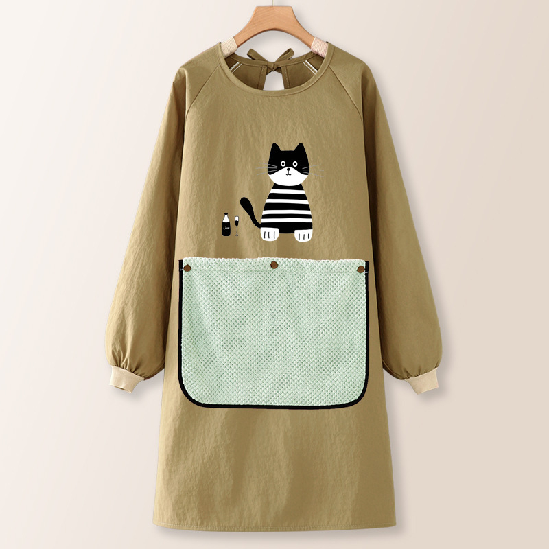 Taslanist tehtud köögiprijuune pikkade varrukatega, õli- ja veekindel, värske stiil, karikatuuride motiiviga, täiskasvanutele.