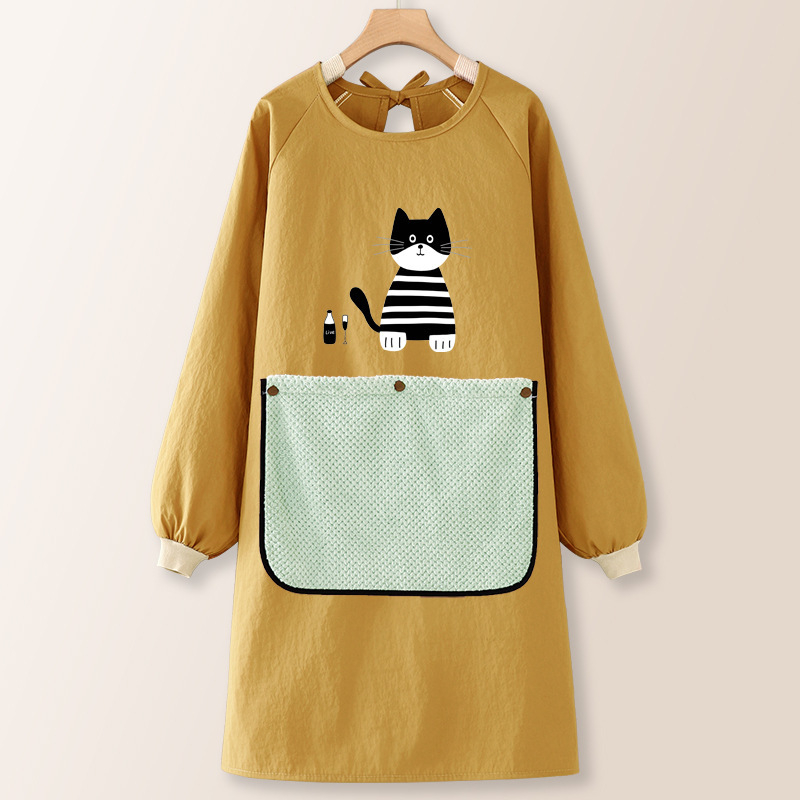 Taslanist tehtud köögiprijuune pikkade varrukatega, õli- ja veekindel, värske stiil, karikatuuride motiiviga, täiskasvanutele.