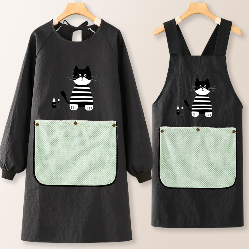 Taslanist tehtud köögiprijuune pikkade varrukatega, õli- ja veekindel, värske stiil, karikatuuride motiiviga, täiskasvanutele.