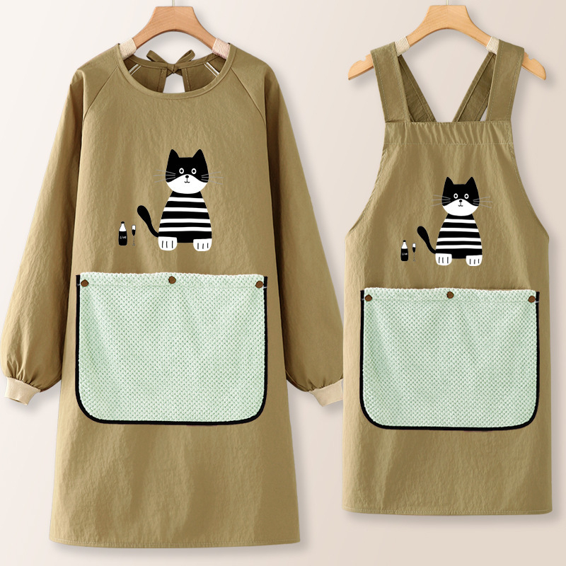 Taslanist tehtud köögiprijuune pikkade varrukatega, õli- ja veekindel, värske stiil, karikatuuride motiiviga, täiskasvanutele.