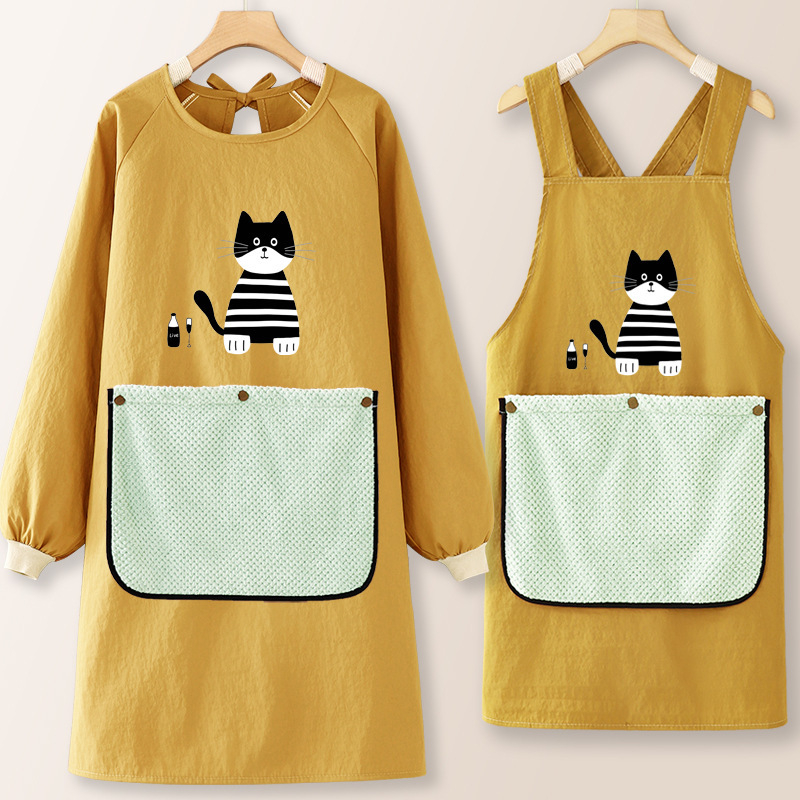 Taslanist tehtud köögiprijuune pikkade varrukatega, õli- ja veekindel, värske stiil, karikatuuride motiiviga, täiskasvanutele.