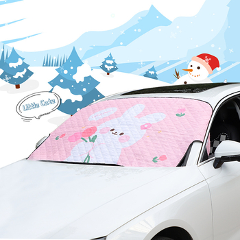 Protecție frontală de zăpadă pentru mașină — magnetică, folie de aluminiu, 300 g, model cu lalea și iepuraș