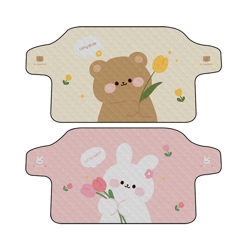 Protecție frontală de zăpadă pentru mașină — magnetică, folie de aluminiu, 300 g, model cu lalea și iepuraș