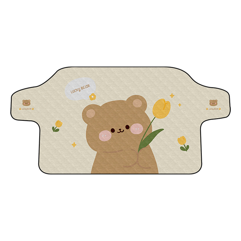 Protecție frontală de zăpadă pentru mașină — magnetică, folie de aluminiu, 300 g, model cu lalea și iepuraș