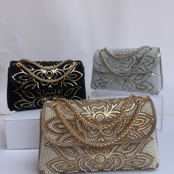 Geantă de umăr în stil Chanel, cu cristale, material PU, căptușeală din nylon, închidere cu capac, buzunar intern