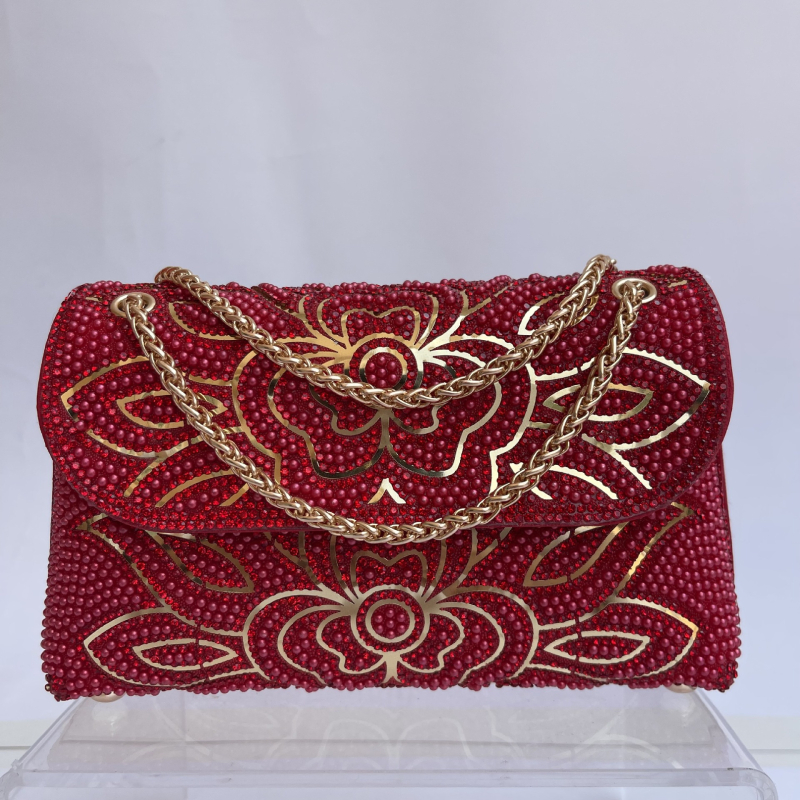 Geantă de umăr în stil Chanel, cu cristale, material PU, căptușeală din nylon, închidere cu capac, buzunar intern