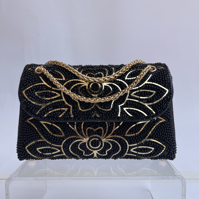 Geantă de umăr în stil Chanel, cu cristale, material PU, căptușeală din nylon, închidere cu capac, buzunar intern