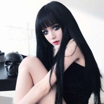 Baifumi перука, дълга права коса с прав бретон — корейски стил, термоустойчива синтетична коса, модел 003, може да се боядиса.