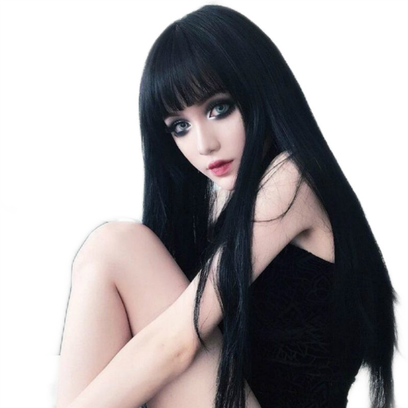 Baifumi перука, дълга права коса с прав бретон — корейски стил, термоустойчива синтетична коса, модел 003, може да се боядиса.