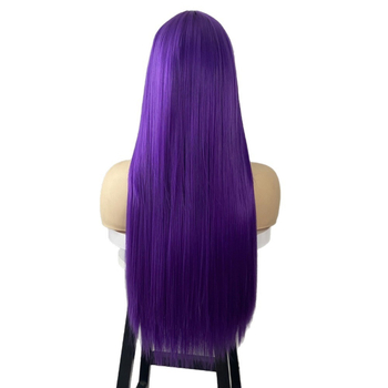 Perucă exotică, lungă și dreaptă, cu breton, din fibre rezistente la temperatură, fabricare mecanizată, model 003, pentru femei