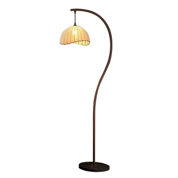 Lampa de podea LED cu corp metalic și abajur textil, stil vintage, formă în S, 220V, iluminare pentru 10–15 m²