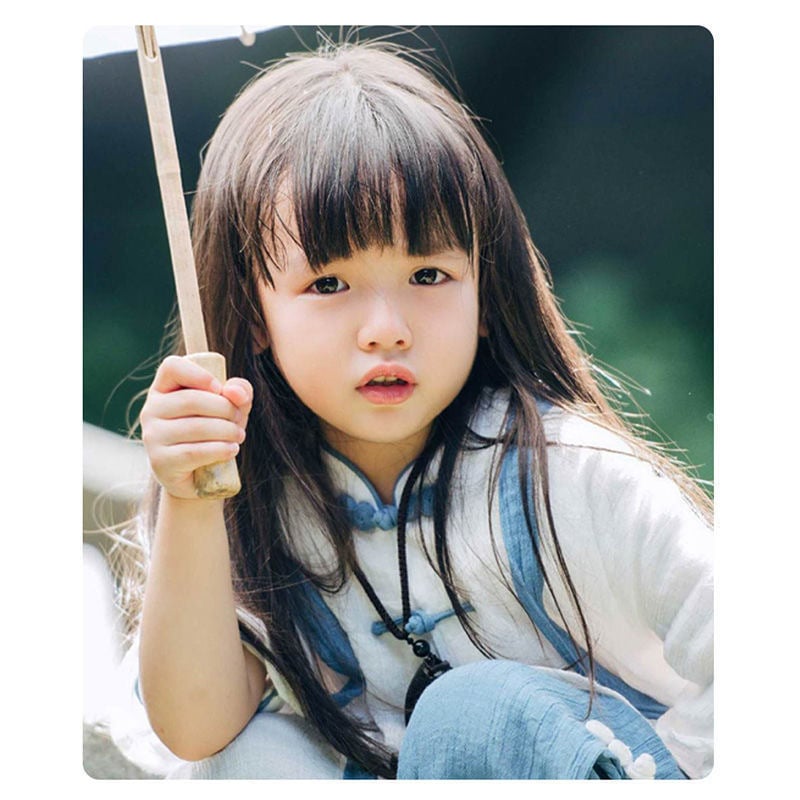 Детска перука: дълга права коса, челка с права линия, корейски стил, материал синтетични влакна, устойчиви на висока температура, модел 903, Baifumi, за деца