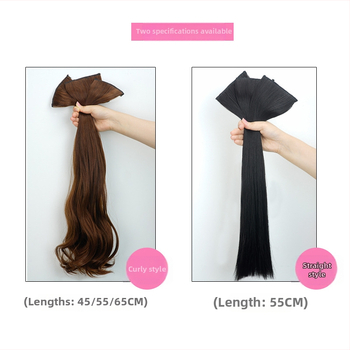 Parukė – trijų dalių komplektas su pūkuotais banginiais, ilgais garbanos ir tiesūs plaukai, karščiui atsparios skaidulos, tinkama visų odos tonų