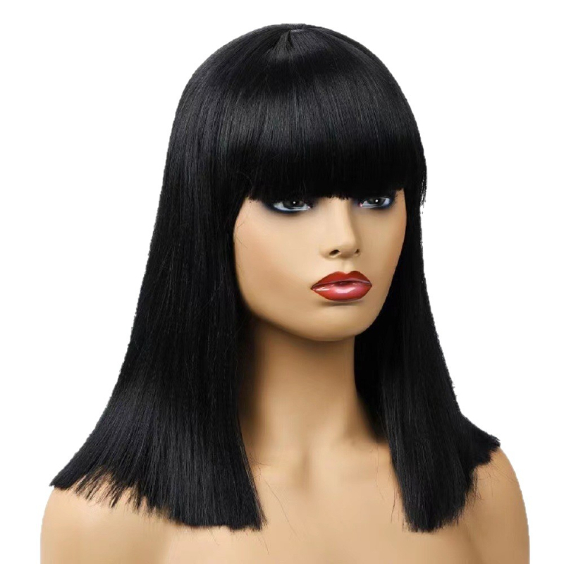 Eksootilise stiiliga parukas, mudel B023, kõrge temperatuuriga kiud, lühikesed sirged juuksed, loomulik ja realistlik välimus