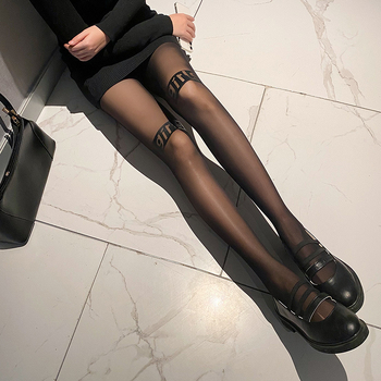 Nailonvõrgustikust sukkpüksid tähemärkide motiiviga, õhukesed 15D denier, klubi jaoks