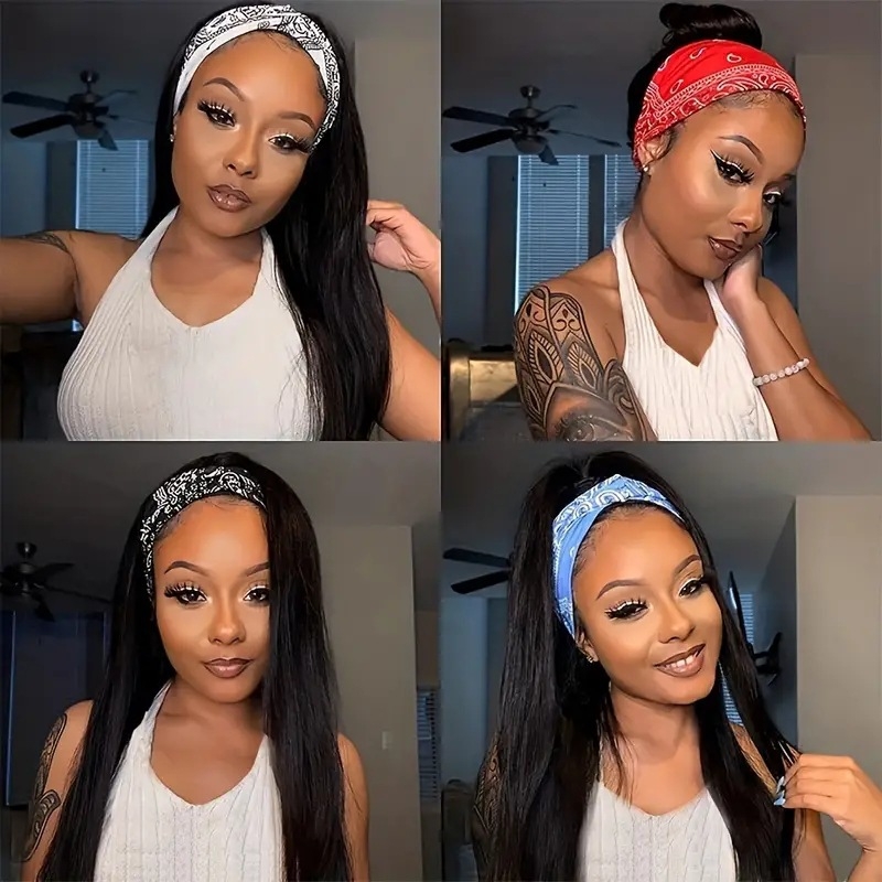 Liangsen L1076 Perucă lungă drept, fibre rezistente la temperatură, aspect natural pentru conturul feței, bretonul poate fi aliniat sau înclinat