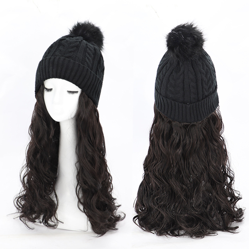 Paruka s dugim kovrčavim kosom i pliš kapom – jedinstveni komad, žica otporna na visoku temperaturu, dugi pramenovi (ravni ili bočni), jesen-zimski stil