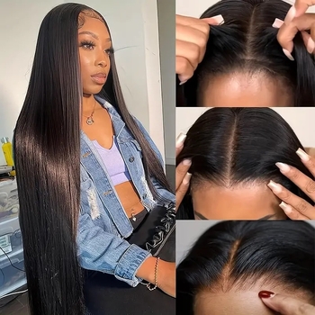 екзотична дантелена перука с предна дантела, дълги прави коси, фронтални бретони (могат да се подравняват или наклонени), влакна с висока топлоустойчивост