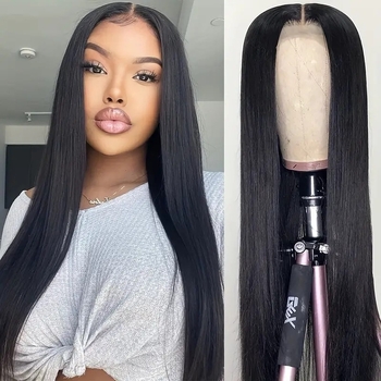 екзотична дантелена перука с предна дантела, дълги прави коси, фронтални бретони (могат да се подравняват или наклонени), влакна с висока топлоустойчивост