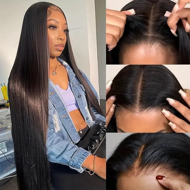 екзотична дантелена перука с предна дантела, дълги прави коси, фронтални бретони (могат да се подравняват или наклонени), влакна с висока топлоустойчивост