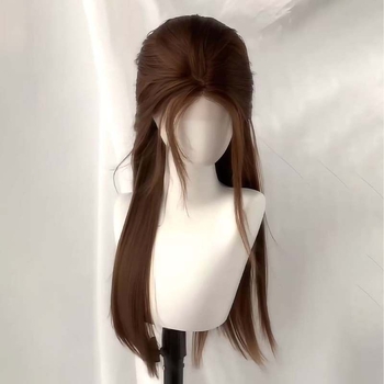 Перука за жени, дълга права коса, със среден раздел, дишаща, термоустойчива синтетична коса, капак с механизъм