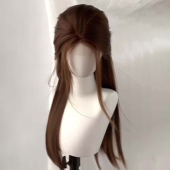 Перука за жени, дълга права коса, със среден раздел, дишаща, термоустойчива синтетична коса, капак с механизъм