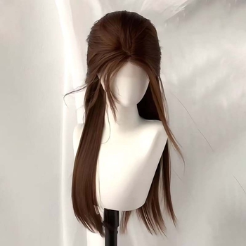Перука за жени, дълга права коса, със среден раздел, дишаща, термоустойчива синтетична коса, капак с механизъм