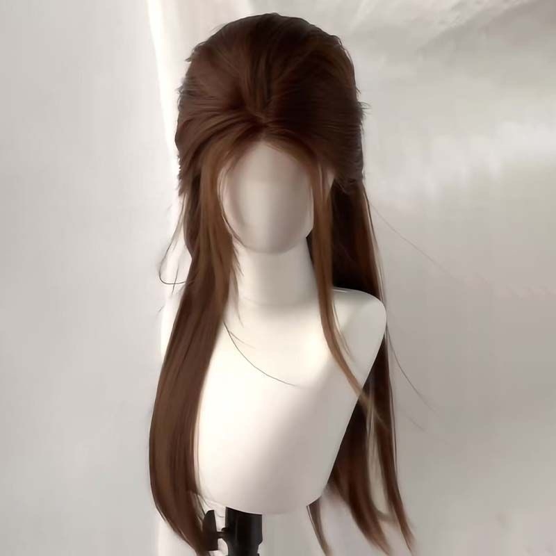 Перука за жени, дълга права коса, със среден раздел, дишаща, термоустойчива синтетична коса, капак с механизъм