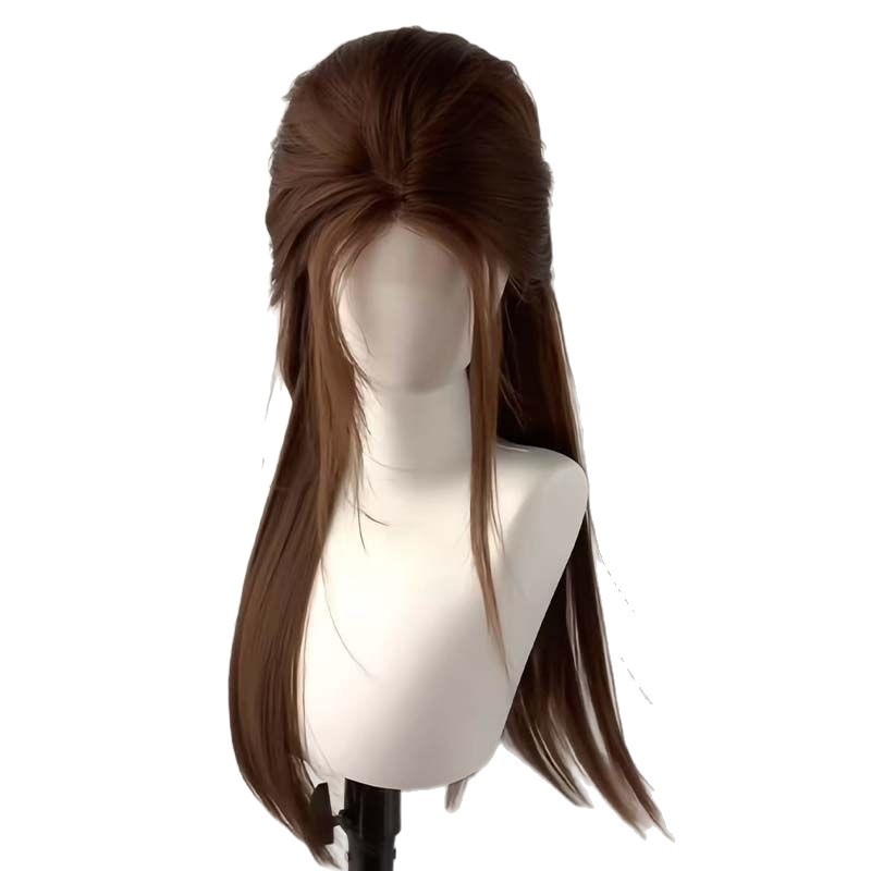 Перука за жени, дълга права коса, със среден раздел, дишаща, термоустойчива синтетична коса, капак с механизъм