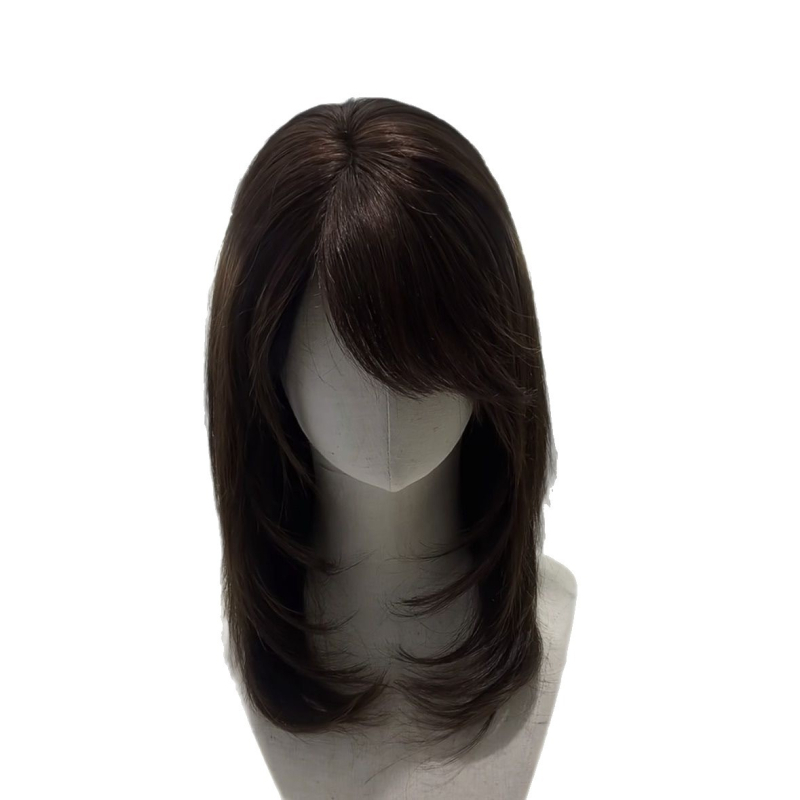 Parochňa pre ženy s úplným prekrytím hlavy, dlhé rovné vlasy so šikmými ofinami, tepelne odolné vlákna, mechanické spracovanie