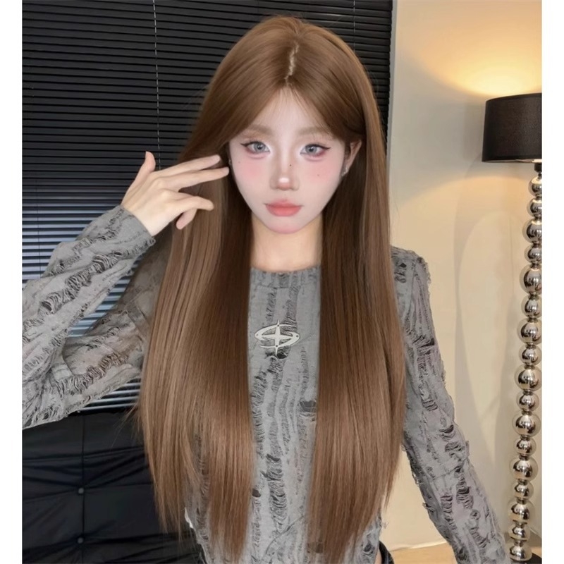 Paruka Kenny wig: prirodzený štýl, dlhé rovné vlasy so šikmými ofinami, vlasy z vlákna odolného voči vysokým teplotám, model: kompletné zakrytie hlavy, vhodné pre ženy