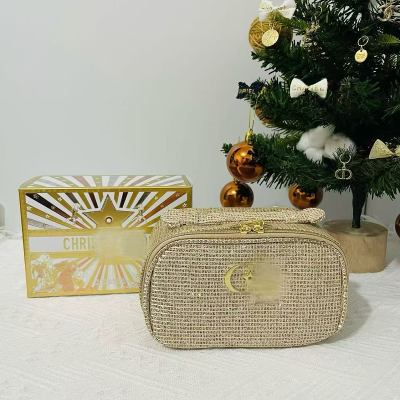 Kaheosaline komplekt: Juveelide hoiukarp ja kosmeetika kott — linane, triibuline muster, vooder kanvasist, tõmblukk, mahutavuse suurendamine