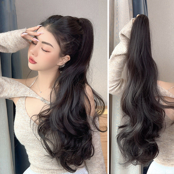 Перука с клипс за опашка Big Wave за жени - дълга къдрава коса, високотемпературна коприна, машинно изработване