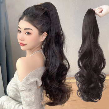 Перука с клипс за опашка Big Wave за жени - дълга къдрава коса, високотемпературна коприна, машинно изработване