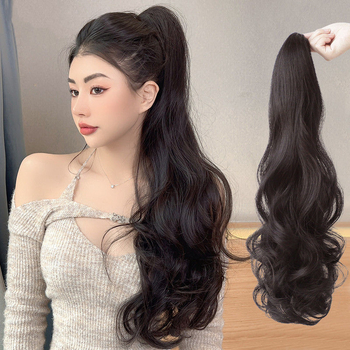 Перука с клипс за опашка Big Wave за жени - дълга къдрава коса, високотемпературна коприна, машинно изработване