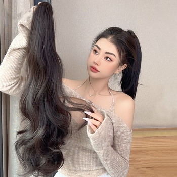 Перука с клипс за опашка Big Wave за жени - дълга къдрава коса, високотемпературна коприна, машинно изработване