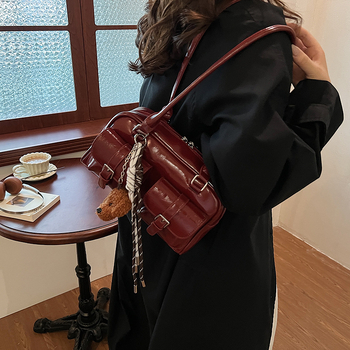 Rankinė po pažastimi iš PU, miesto paprastas stilius, ruduo 2024, užtrauktukas, horizontalaus kvadrato formos