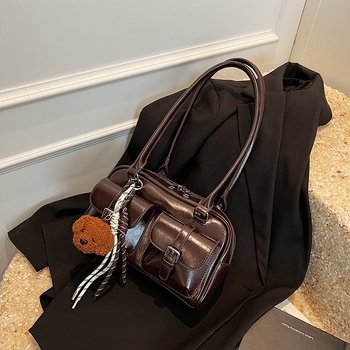 Rankinė po pažastimi iš PU, miesto paprastas stilius, ruduo 2024, užtrauktukas, horizontalaus kvadrato formos