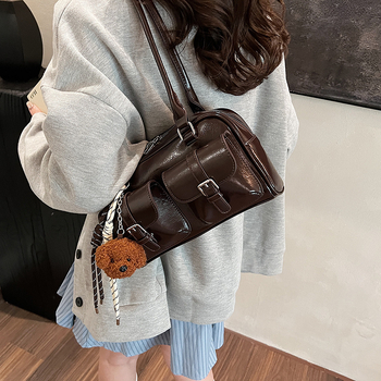 Rankinė po pažastimi iš PU, miesto paprastas stilius, ruduo 2024, užtrauktukas, horizontalaus kvadrato formos